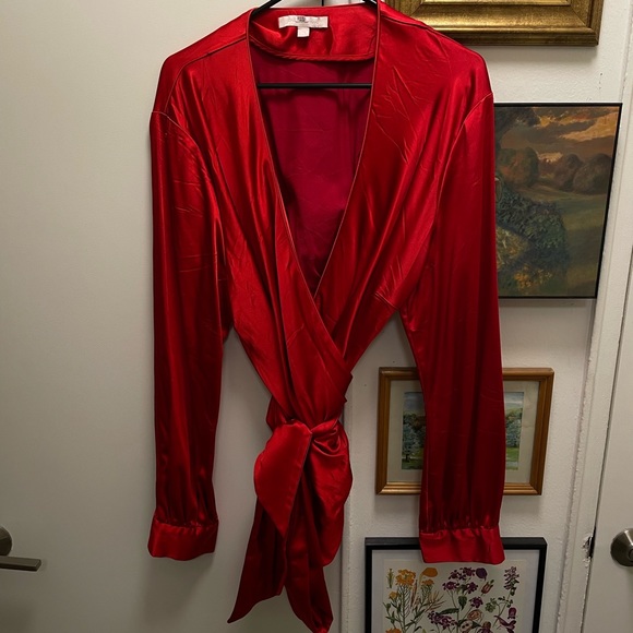 Jonathan Simkhai Satin Wrap Blouse - Picture 2 of 6